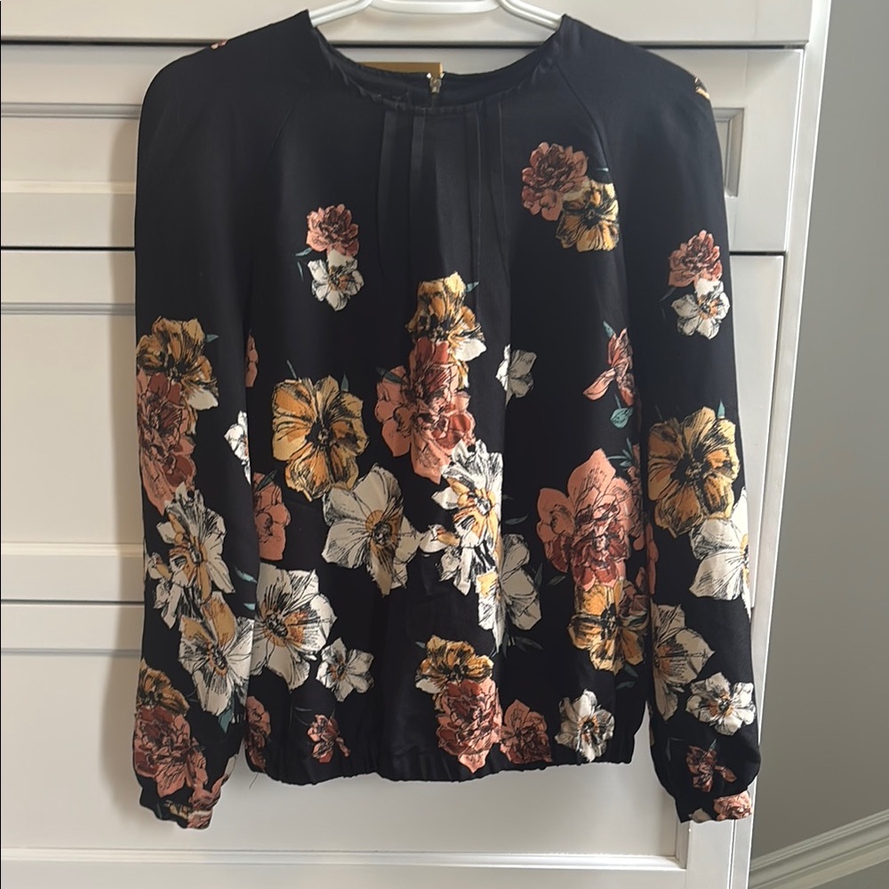 Zara Black Floral Long Sleeve Blouse